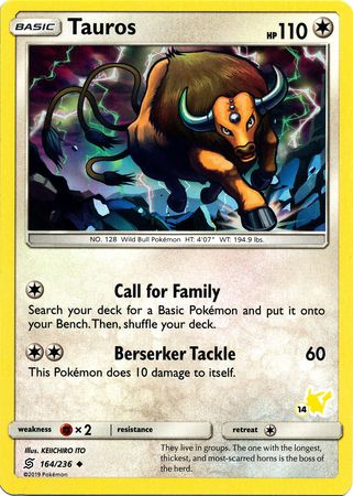 Tauros (164/236) (Pikachu Stamp #14) [Battle Academy 2020] | Exor Games New Glasgow