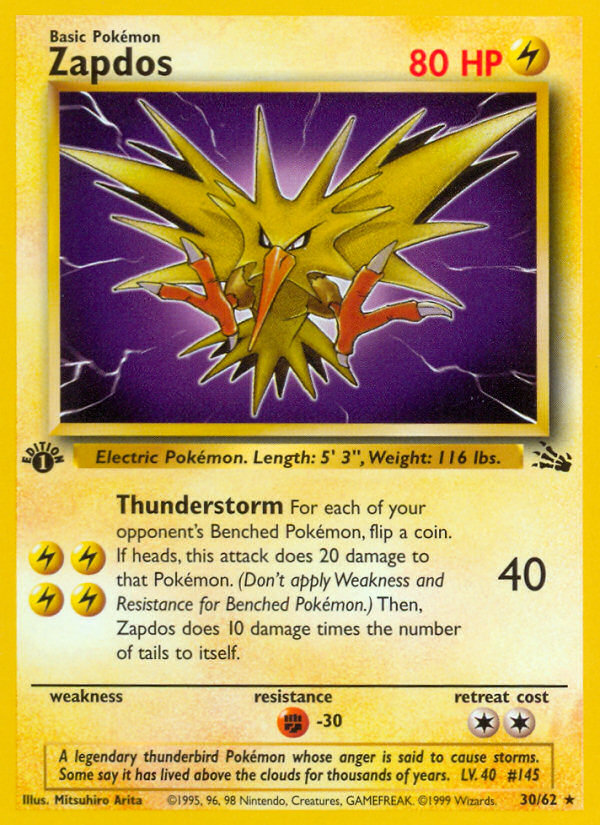 Zapdos (30/62) [Fossil 1st Edition] | Exor Games New Glasgow