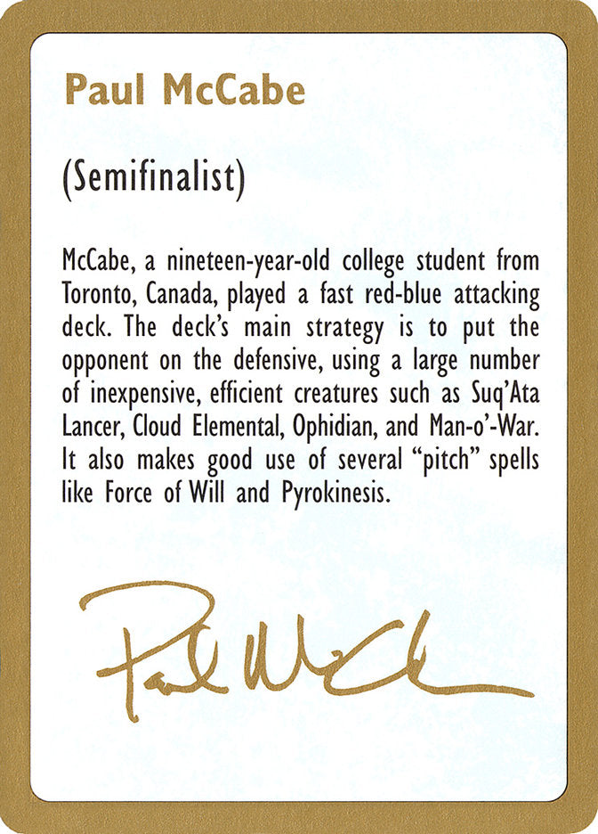 Paul McCabe Bio [World Championship Decks 1997] | Exor Games New Glasgow