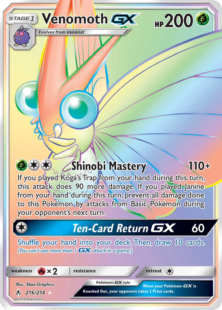 Venomoth GX (216/214) [Sun & Moon: Unbroken Bonds] | Exor Games New Glasgow