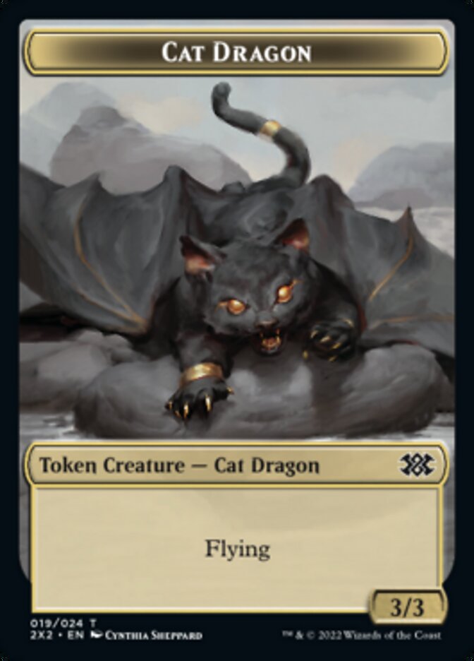 Cat Dragon // Knight Double-sided Token [Double Masters 2022 Tokens] | Exor Games New Glasgow