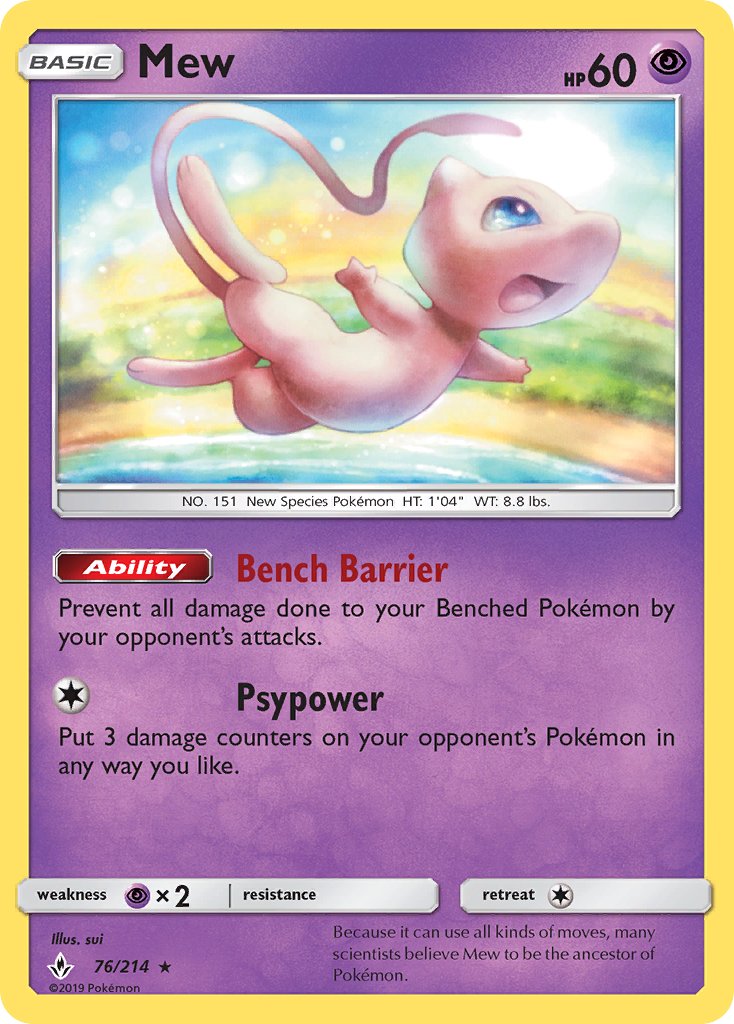 Mew (76/214) (Theme Deck Exclusive) [Sun & Moon: Unbroken Bonds] | Exor Games New Glasgow