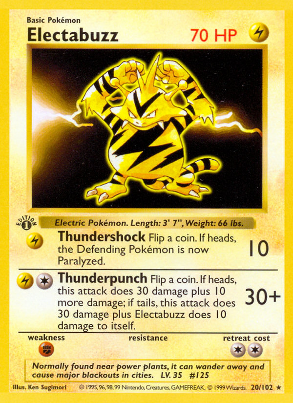 Electabuzz (20/102) (Shadowless) [Base Set 1st Edition] | Exor Games New Glasgow