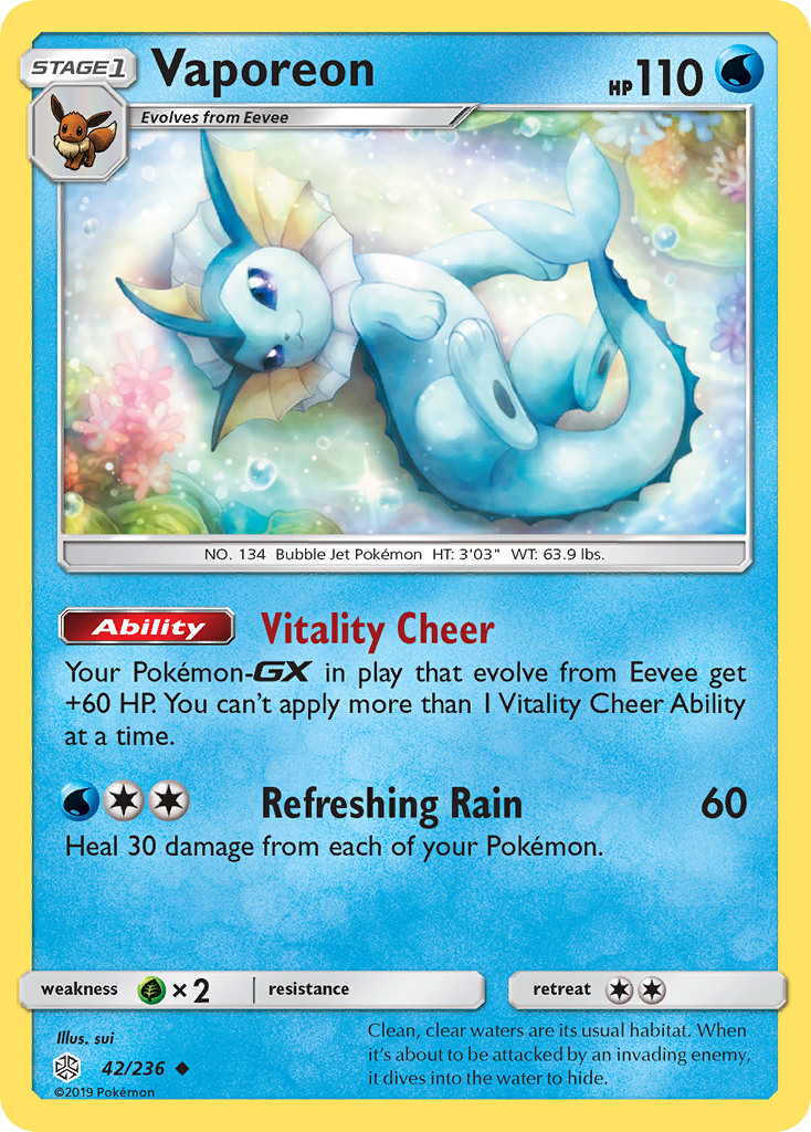 Vaporeon (42/236) [Sun & Moon: Cosmic Eclipse] | Exor Games New Glasgow