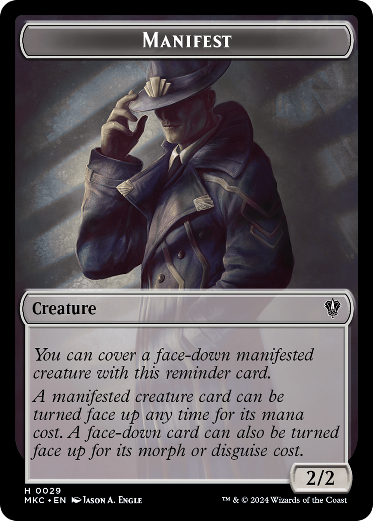 Saproling // Manifest Double-Sided Token [Murders at Karlov Manor Commander Tokens] | Exor Games New Glasgow