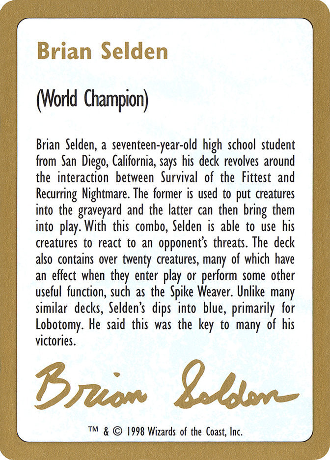 Brian Selden Bio [World Championship Decks 1998] | Exor Games New Glasgow