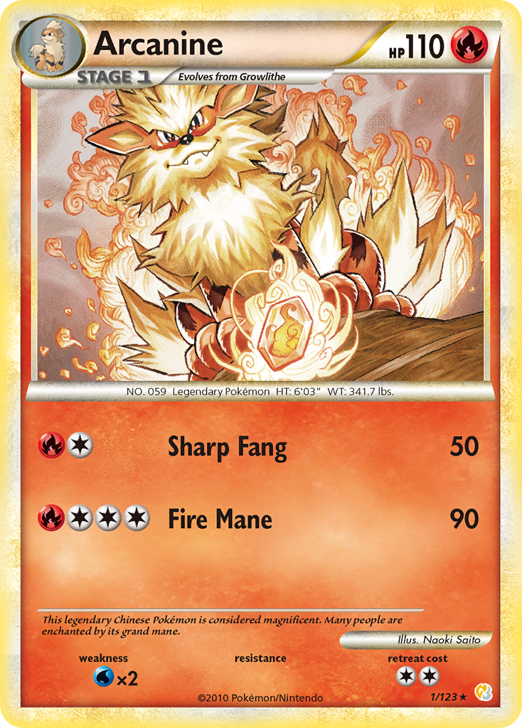 Arcanine (1/123) [HeartGold & SoulSilver: Base Set] | Exor Games New Glasgow