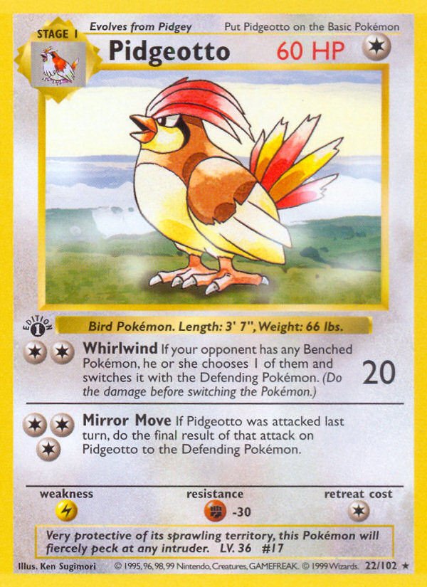 Pidgeotto (22/102) (Shadowless) [Base Set 1st Edition] | Exor Games New Glasgow