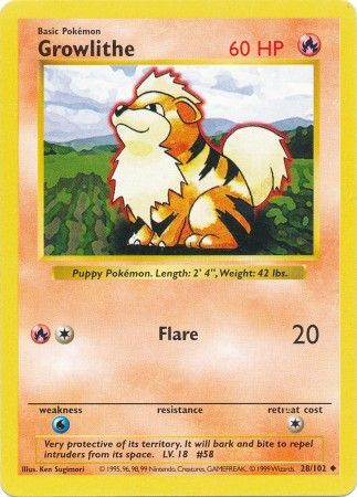 Growlithe (28/102) [Base Set Shadowless Unlimited] | Exor Games New Glasgow