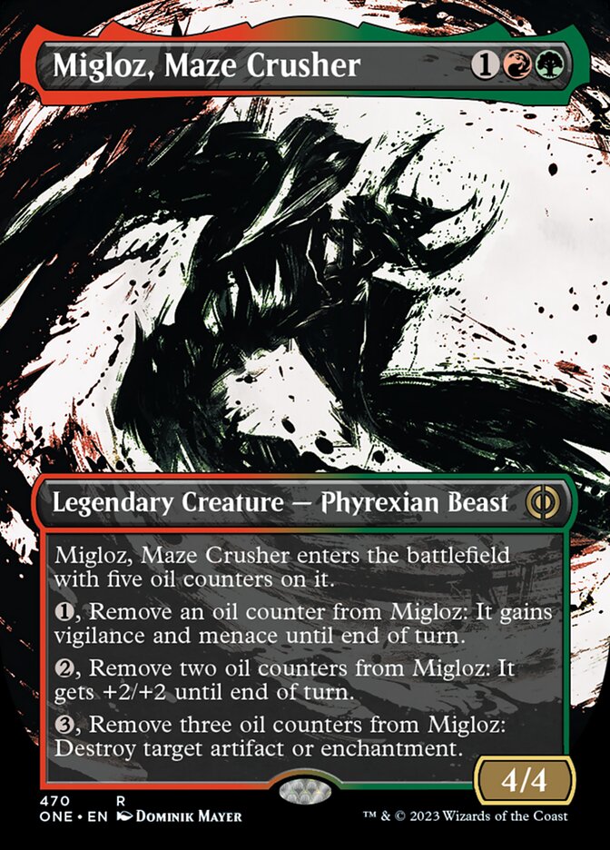 Migloz, Maze Crusher (Borderless Ichor Step-and-Compleat Foil) [Phyrexia: All Will Be One] | Exor Games New Glasgow