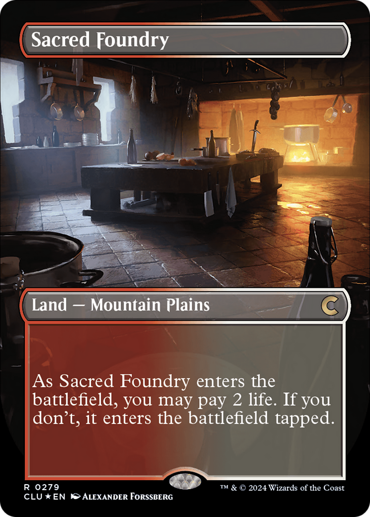 Sacred Foundry (Borderless) [Ravnica: Clue Edition] | Exor Games New Glasgow