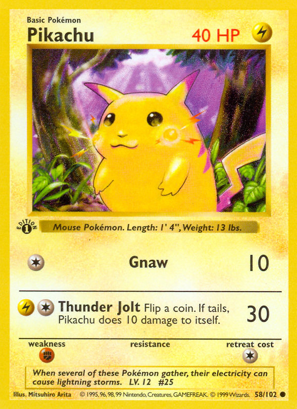 Pikachu (58/102) (Shadowless) [Base Set 1st Edition] | Exor Games New Glasgow