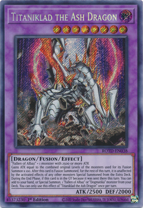 Titaniklad the Ash Dragon [ROTD-EN038] Secret Rare | Exor Games New Glasgow