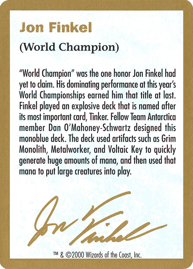 Jon Finkel Bio [World Championship Decks 2000] | Exor Games New Glasgow